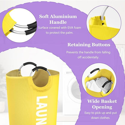 125L Large Laundry Basket with Handles, Foldable Clothes Hampers Stand Up Well, Portable Dirty Clothes Hamper, Rugged Laundry Basket for Flat, Dorm, Travel, Yellow