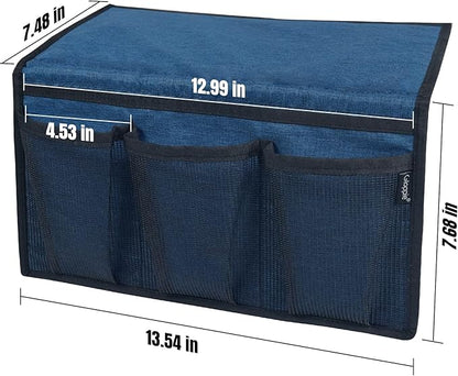 Gloppie Bedside Caddy with Pockets - Remote Holder & Storage Organizer - Blue