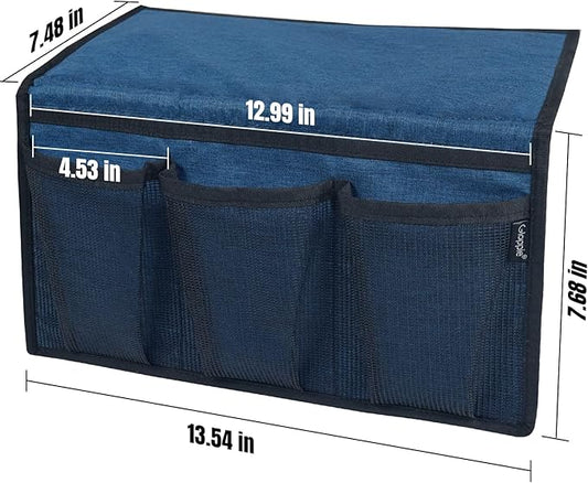 Gloppie Bedside Caddy with Pockets - Remote Holder & Storage Organizer - Blue