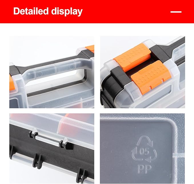 Plastic Tool Box,Double Side Tool Organizer Small Parts Tool Box Hardware Organizer with Removable Plastic Dividers for Bead/Screws/Nuts/Nails/Bolts/Bins/Crafts