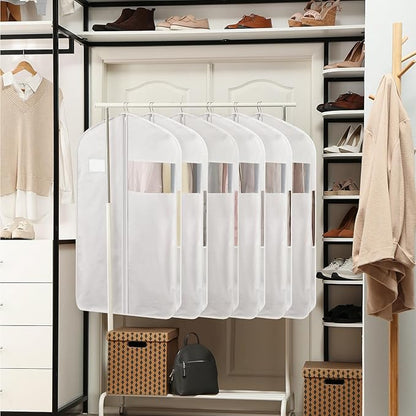 2 Pcs 100% Organic Cotton Garment Clothes Bag Short 40 Inch Breathable Proof Hanging Clothes Bag Covers with Viewing Window Card Pocket for Short Dresses Jackets Suits Organization