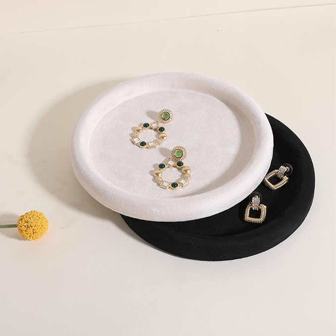 GemeShou Round Jewelry Organizer Plate, Top Microfiber Velvet Jewelry Display Tray, Empty Jewelry Showcase Tray for Necklaces, Bracelets, Rings, Earrings (Cream-Medium, 7.9 x 7.9 in)