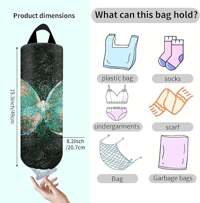 Plastic Bag Holder, Wall Mount Grocery Bag Organizer, Funny Hanging Trash Bag Storage Dispenser for Home Kitchen Cute Blue Butterfly
