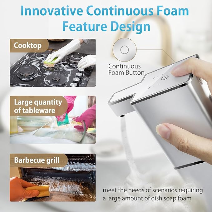 JEMISUN Automatic Foaming Soap Dispenser Touchless 380ml/12.8oz Rechargeable Hand Soap Dispenser Wall Mounted 4 Levels Adjustable Foam Soap Pump for Bathroom Kitchen Dish Soap