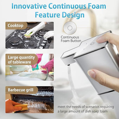 JEMISUN Automatic Foaming Soap Dispenser Touchless 380ml/12.8oz Rechargeable Hand Soap Dispenser Wall Mounted 4 Levels Adjustable Foam Soap Pump for Bathroom Kitchen Dish Soap