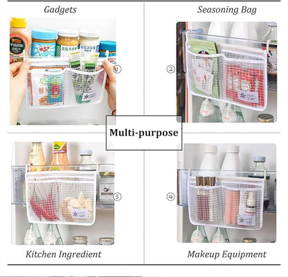 2 piece Refrigerator Door Organizer Set Fridge Hanging Mesh Bag for Kitchen Storage Bag Household Sundries Sorting Bag Used to Refrigerator Side Door Storage Small Objects Containers