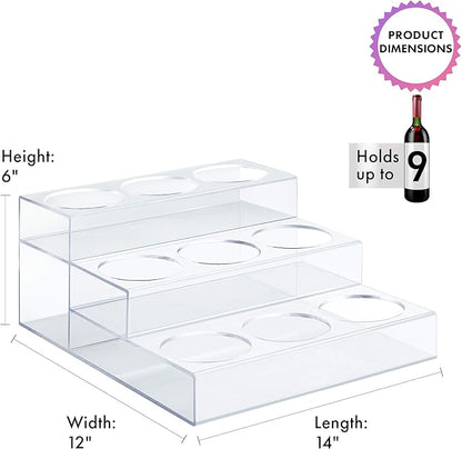 Acrylic Coffee Syrup Organizer Rack | 9 Bottle, 3 Tier Rack | Bar Counter-Top Display Stand | Kitchen, Pantry, Fridge Storage Organizer for Syrups, Wine, Soda, Beer