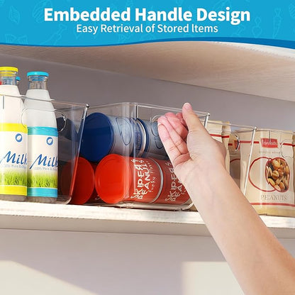 Fridge Organiser Set, Transparent Storage Box Organisers, Stackable, Organiser Boxes for Fridge, Cupboard, Pantry, Snacks, Cans, Kitchen - BPA-Free, 29 x 20 x 15.5 cm