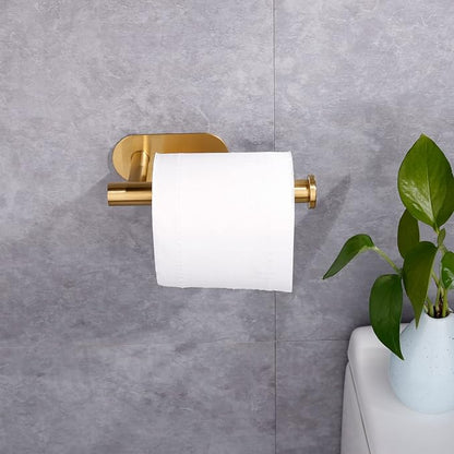 Toilet Paper Holder Self Adhesive Roll Holder Wall Mount for Bathroom and Washroom No Drilling SUS304 Stainless (Brushed Gold, 2)