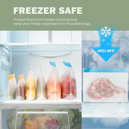 Dishwasher Safe Reusable Storage Bags Stand Up - BPA Free Reusable Sandwich Bags - Leakproof Gallon Freezer Bags, Silicone Food Storage Bags - Multicolor 5 Gallon + 6 Sandwich + 5 Snack Bags