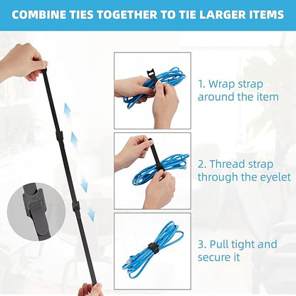 120 PCS Reusable Cable Ties with Hook and Loop, Multi-purpose Adjustable 8 Inch Cable Management Wire Ties Cable Straps for Organizing Home, Office and Data Centers (Black)