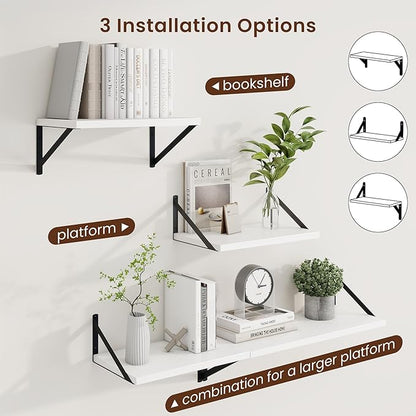 Axeman Deep Floating Shelves | 16 Inch White Wall Shelves Set of 2 | 10 Inch Deep Wood Floating Shelves for Wall | 16" W x 10" D White Shelves for Living Room Bathroom Kitchen
