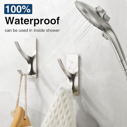 Josmimic 10 Pack Self Adhesive Towel Hooks: Extra Strong 13LB, Stainless Hook for Hanging Loofah, Towels, Coat, Bath Robe Bathroom Shower, Brushed Nickel