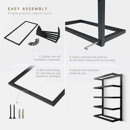 Modern 5-Tier/6-Tier Towel Rack - Wall-Mounted Black Metal Towel Shelf for Bathroom, Space-Saving Storage for Towels, Organizers, and Home Decor (5-Tier)