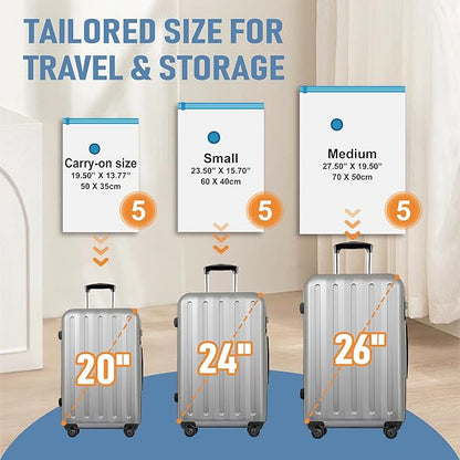 15 Pack Travel Vacuum Storage Bags with Rechargeable Wireless Electric Pump, Travel Packing Bags for Luggage and Suitcase, Carry-on Size Compression Space Saver for Clothes and Clothing