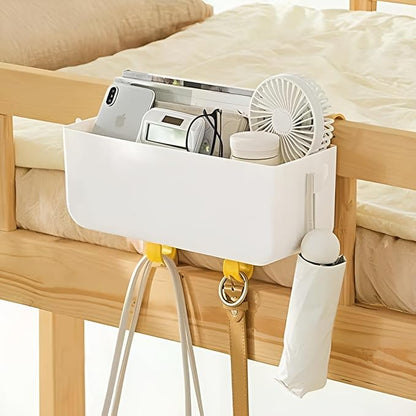 7UYUU Bunk Bed Shelf for Top Bunk Plastic Bedside Shelf Accessories for Kids Bunk Bed Caddy with Hooks For Bed Rail, White, 11 lbs Capacity
