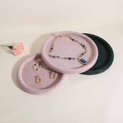 GemeShou Round Jewelry Organizer Plate, Top Microfiber Velvet Jewelry Display Tray, Empty Jewelry Showcase Tray for Necklaces, Bracelets, Rings, Earrings (Pink-Large, 9.8 x 9.8 in)