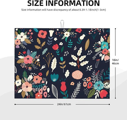 Colorful Flowers Black Dish Drying Mat 18x24 For Kitchen Counter Absorbent Microfiber Dishes Pad Dish Drainer Rack Mats Fast Dry Kitchen Accessories
