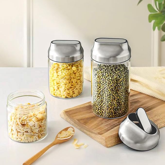 Aelga Glass Storage Jars with Lids - 24oz Sugar Coffee Canister Clear Airtight Food Containers for Coffee Beans, Pasta, Nuts, Cereal & More
