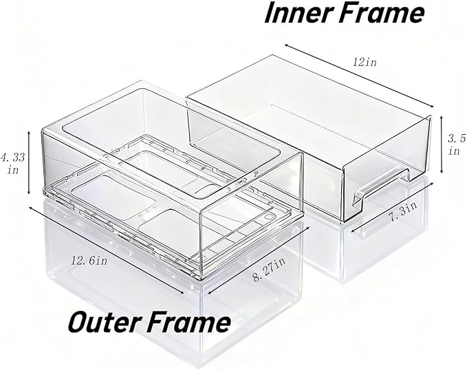 6 Pack Stackable Pull-Out Storage Drawers,Plastic Clear Organizer Bins with Handles,Easily Clean for Craft,and Toy Organization,Kitchen,Undersink,Cabinet,Fridge,Closet,Pantry,Office,Bathroom