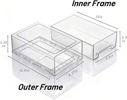 6 Pack Stackable Pull-Out Storage Drawers,Plastic Clear Organizer Bins with Handles,Easily Clean for Craft,and Toy Organization,Kitchen,Undersink,Cabinet,Fridge,Closet,Pantry,Office,Bathroom