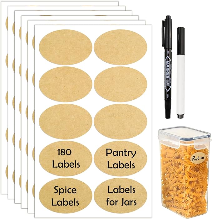 180Pcs Chalkboard Labels for Jars, Waterproof Reusable Blackboard Stickers with 2 Liquid Chalk Markers, Organization Labels Removable (Brown, Round)