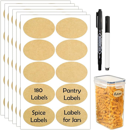 180Pcs Chalkboard Labels for Jars, Waterproof Reusable Blackboard Stickers with 2 Liquid Chalk Markers, Organization Labels Removable (Brown, Round)