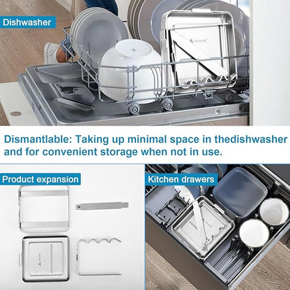 SOLEADER Vertical Spoon Rest and Lid Stand for Stove Top kitchen Utensils Pot Lid Holder and Organizer for Kitchen Counter Foodgrade Stainless Steel with Drip Tray and Handle