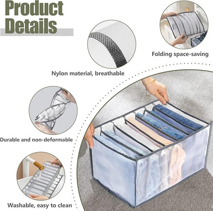 TOOVREN Closet Organizer 5PCS, Clothes & Pants Organizer for Folded Clothes, T-Shirts, Bras, Skirts, Jeans (7 Grids)