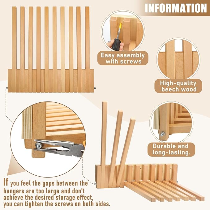 Beech Wood Wall Mounted Drying Rack for Laundry Room with 10 Mount Folding Coat Hooks Racks Drying Hanger for Clothes Bathroom Hat Towels Robes Rack Saving Space