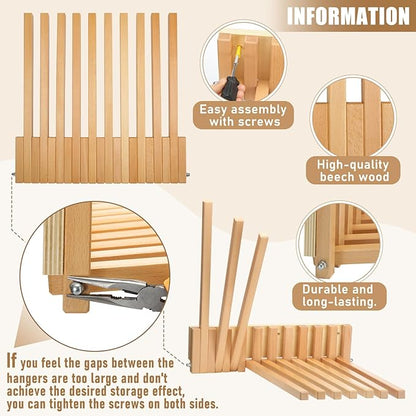 Beech Wood Wall Mounted Drying Rack for Laundry Room with 10 Mount Folding Coat Hooks Racks Drying Hanger for Clothes Bathroom Hat Towels Robes Rack Saving Space