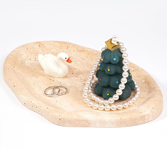 LWALMS Marble Clould Tray for Bathroom - Travertine Stone Catchall Jewelry Dish for Kithchen Counter and Aesthetic Room Decor, Cute Decorative Vanity Dishes for Trinket Ring Key Candle (9.5'' x 6.3'')