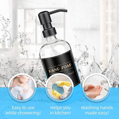 ARKTEK 2 Pack Refillable Glass Soap Dispenser - Rust Proof Stainless Steel Pump, 17 Oz/ 500 ML, Black