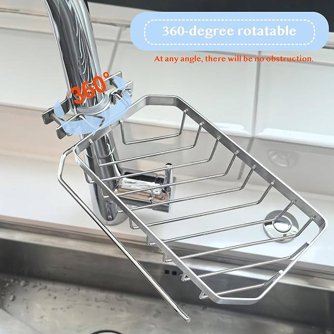 OSOVGO Sponge Holder for Kitchen Sink, Kitchen Organizer, 304 Stainless Steel Cleaning Supplies Organizer, Sink Brush Holder, Sink Organizer, Hanging Organizer (ROUND RIGHT)