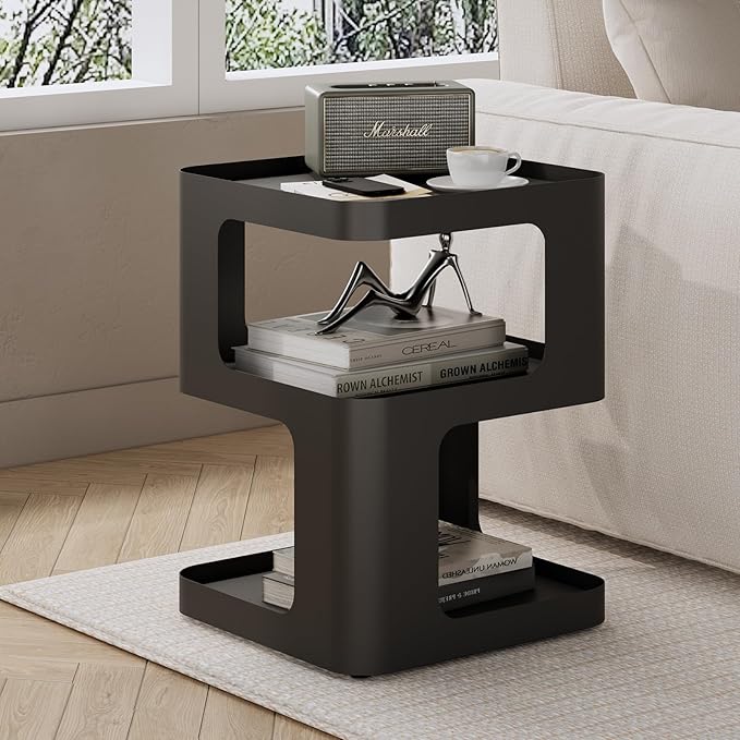 ZEYEXE Modern Side Table, Metal Bedside Table Living Room, 3 Tier end Tables with Storage,Nightstand for Small Spaces, Living Room, Bedroom, Sturdy, No Assembly Required