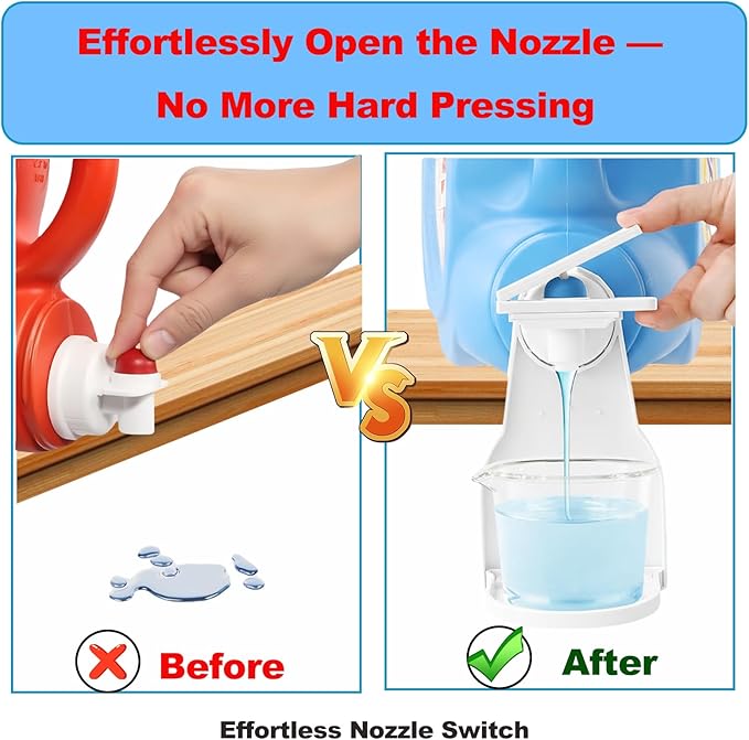 2-Pack Laundry Detergent Dispenser Cup Holders with Easy-Press Spout Switch, Drip Catcher Tray, No-Mess Soap Dispenser Organizer for Laundry Room Storage & Cleaning Supplies