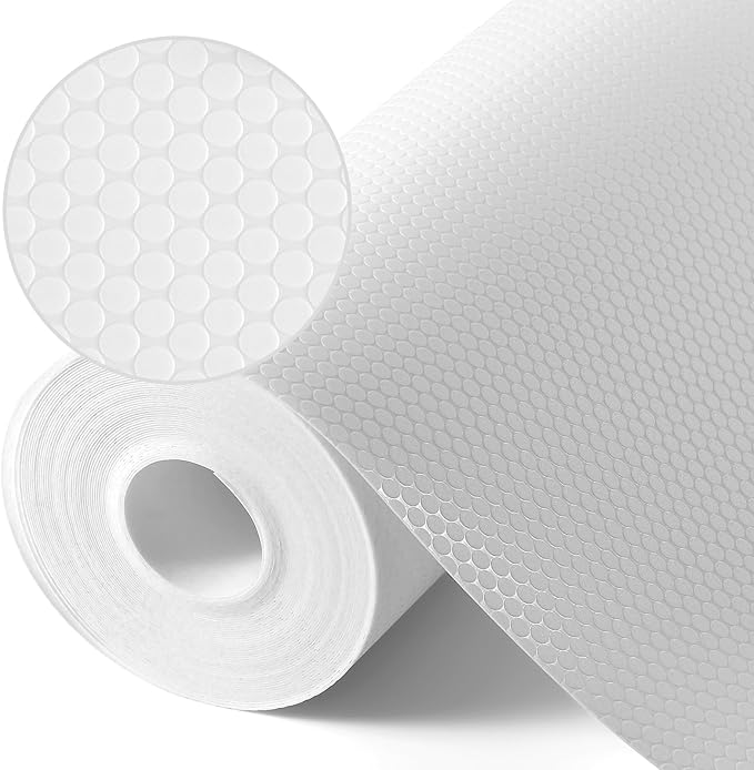 White Shelf Liners for Kitchen Cabinets Non Adhesive Drawer Liner for Bathroom Waterproof Refrigerator Liners for Shelves Fridge Plastic Mats Cabinet Cupboard Liner 23.6 x 393.7 Inches