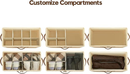 Varhomax Shoe Organizer Box for Closet, Small Fabric Shoe Storage Bin with Adjustable Dividers & Clear Cover, Saving Space Sneakers & Sandals Containers for Entryway, Cubby