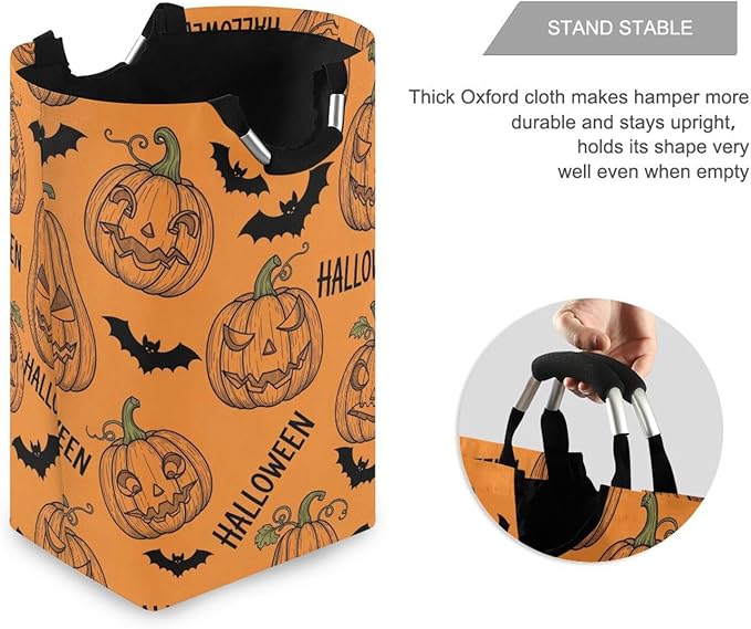 Laundry Hamper Basket Halloween Bats Pumpkin Orange Storage Basket Collapsible Clothes Hamper with Handle Decorative Blanket Basket for Living Room Toys Pillows Clothes