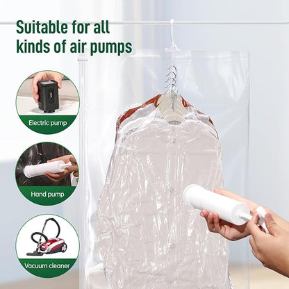 Hanging Vacuum Storage Bags For Clothes With Hand Pump,Coat Storage Bag Hanging,Vacuum Bags For Clothes,Space Saver Vacuum Storage Bags,Garment, Clothing, Dress, Suit, Long Coat, Jacket(Combo 6 Pack)