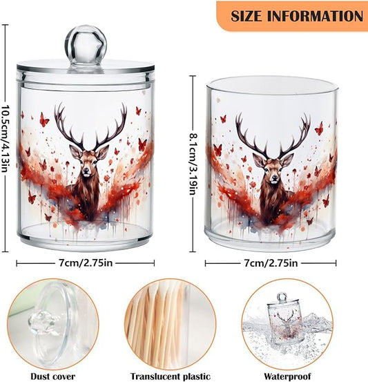 MNSRUU 4 Pack Qtip Holder Organizer Dispenser Deer Butterflies Pink Bathroom Storage Canister Cotton Ball Holder Bathroom Containers for Cotton Swabs/Pads/Floss