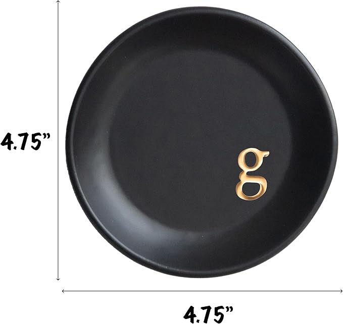COLLECTIVE HOME - Ceramic Jewelry Tray, Decorative Trinket Dish for Rings Earrings Necklaces Bracelet Watch Keys, Birthday Mother's Day Christmas Gift for Women, 4.75", Black Surface (g)