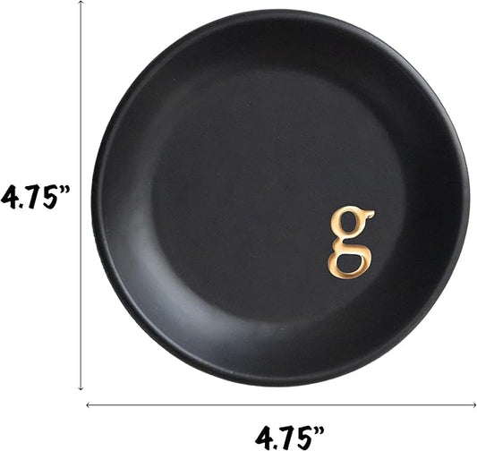 COLLECTIVE HOME - Ceramic Jewelry Tray, Decorative Trinket Dish for Rings Earrings Necklaces Bracelet Watch Keys, Birthday Mother's Day Christmas Gift for Women, 4.75", Black Surface (g)