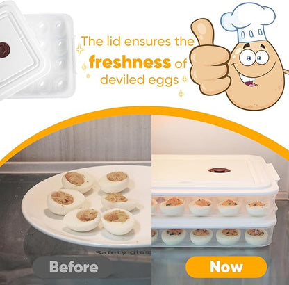 Newness Deviled Egg Containers with Lid, (Set of 2), Plastic Deviled Egg Carrier with Handle for 48 Eggs, Clear Storage Devil Egg Platter, Fridge Portable Egg Tray, Perfect for Picnic and Party