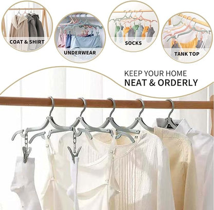 12-Piece Foldable Travel Hangers with Clips - Collapsible Coat Hanger for Pants, Socks, Underwear & Drying Rack