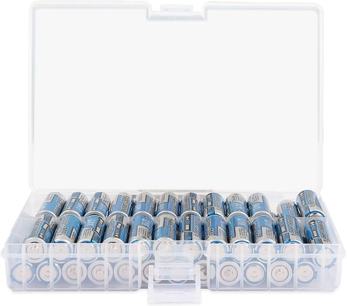 PNGKNYOCN Battery Storage Box,AA Batteries Portable Organizer Box Holds 48 AA Batteries,Insulative Plastic Clear Color