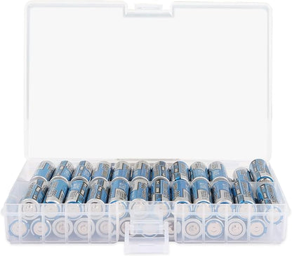 PNGKNYOCN Battery Storage Box,AA Batteries Portable Organizer Box Holds 48 AA Batteries,Insulative Plastic Clear Color