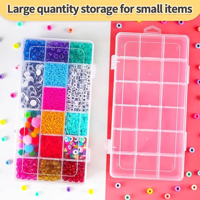 IOOLEEM 18 Grids Adjustable Dividers Plastic Bead Organizer Box, Organizer Container Storage Box, Dividers for bead arts and crafts.(2 Pack)