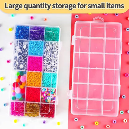 IOOLEEM 18 Grids Adjustable Dividers Plastic Bead Organizer Box, Organizer Container Storage Box, Dividers for bead arts and crafts.(2 Pack)