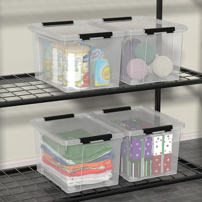 Aninhao 4-Pack 22 Quart Plastic Storage Bins with Wheels, Latching Storage Box Bin, Clear